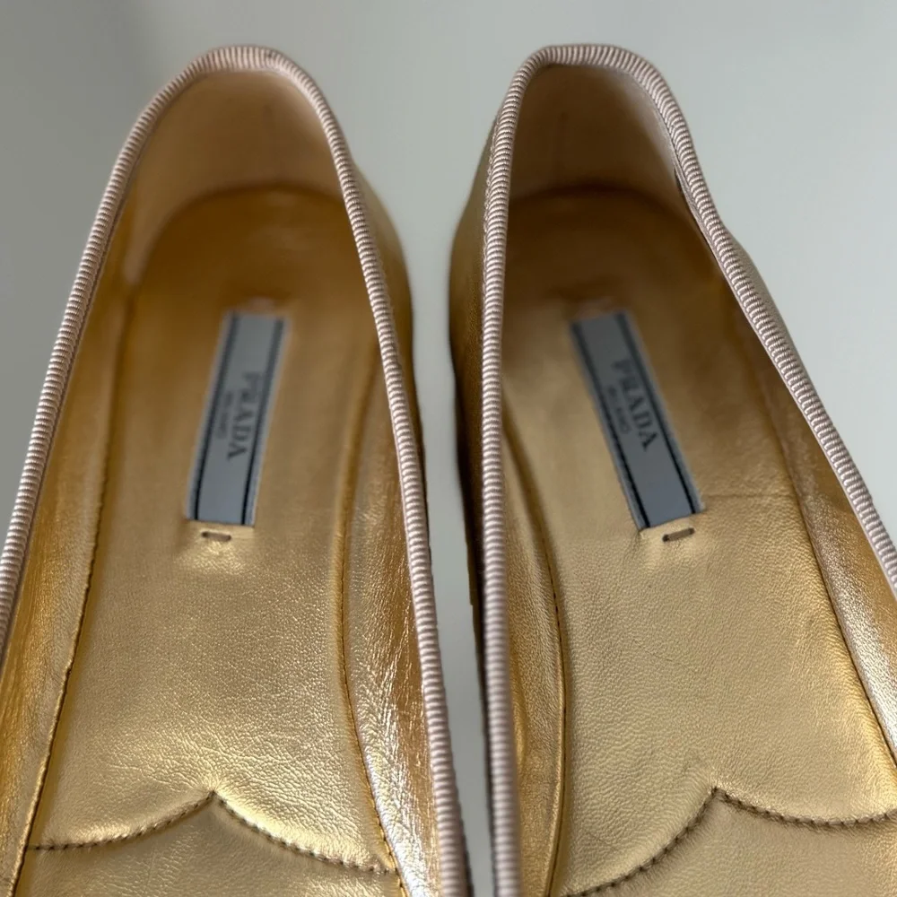 Prada Metallic Gold Ballerina Flats 37 $950 - Picture 10 of 12